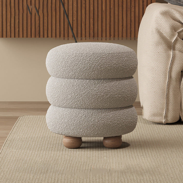 Tabouret de coiffeuse contemporain nordique cylindrique en bois massif, laine d’agneau et éponge pour chambre à coucher 