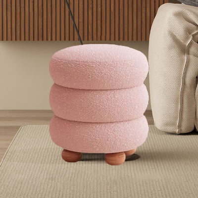Contemporary Nordic Cylindrical Solid Wood Lambswool Sponge Vanity Stool For Bedroom