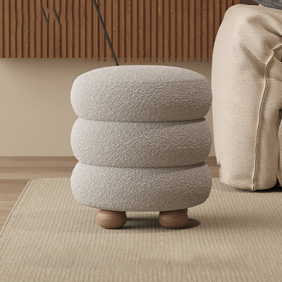 Contemporary Nordic Cylindrical Solid Wood Lambswool Sponge Vanity Stool For Bedroom