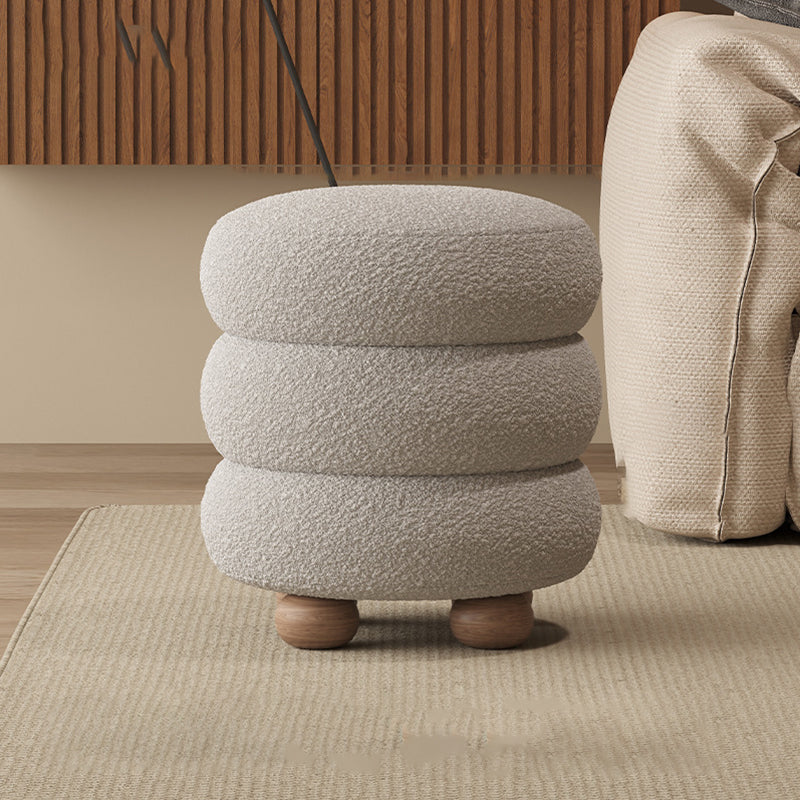 Contemporary Nordic Cylindrical Solid Wood Lambswool Sponge Vanity Stool For Bedroom