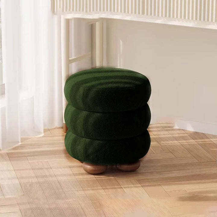 Tabouret de coiffeuse contemporain nordique cylindrique en bois massif, laine d’agneau et éponge pour chambre à coucher 