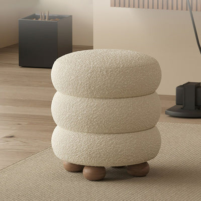 Contemporary Nordic Cylindrical Solid Wood Lambswool Sponge Vanity Stool For Bedroom
