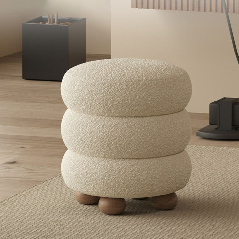Contemporary Nordic Cylindrical Solid Wood Lambswool Sponge Vanity Stool For Bedroom
