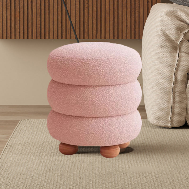 Contemporary Nordic Cylindrical Solid Wood Lambswool Sponge Vanity Stool For Bedroom