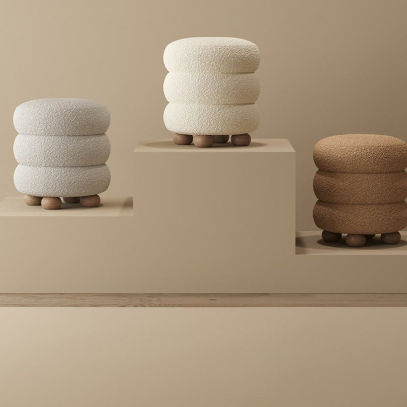 Contemporary Nordic Cylindrical Solid Wood Lambswool Sponge Vanity Stool For Bedroom