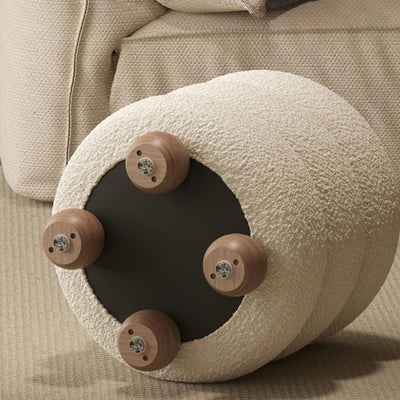 Contemporary Nordic Cylindrical Solid Wood Lambswool Sponge Vanity Stool For Bedroom