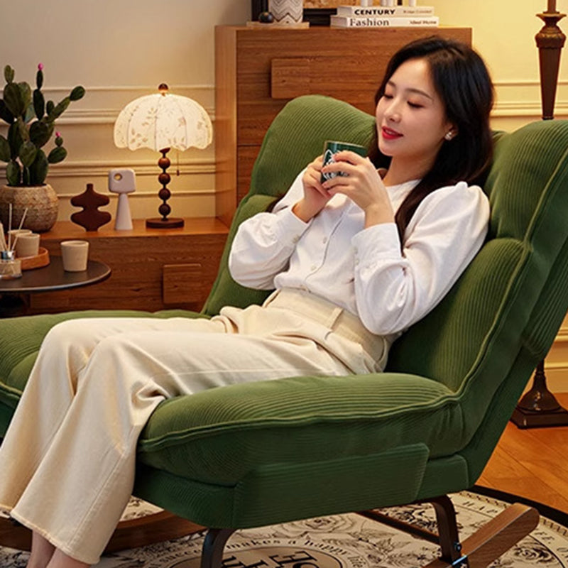 Contemporary Nordic Rectangular Rubberwood Iron Corduroy Sponge Plush Cotton Detachable Rocking Chair Backrest Armless For Bedroom