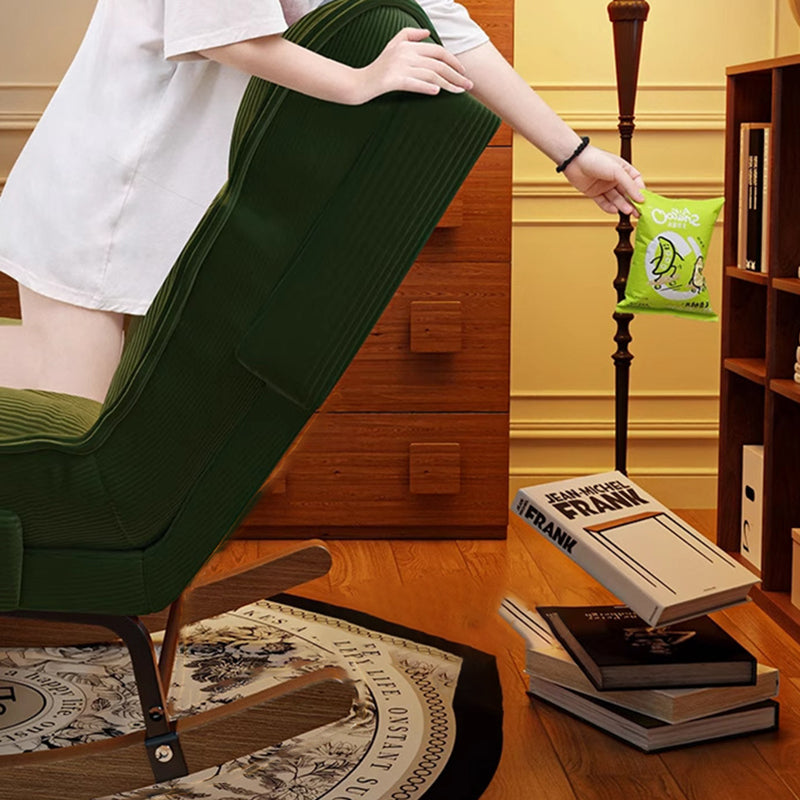 Contemporary Nordic Rectangular Rubberwood Iron Corduroy Sponge Plush Cotton Detachable Rocking Chair Backrest Armless For Bedroom