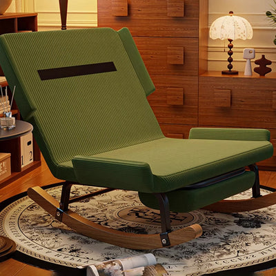 Contemporary Nordic Rectangular Rubberwood Iron Corduroy Sponge Plush Cotton Detachable Rocking Chair Backrest Armless For Bedroom