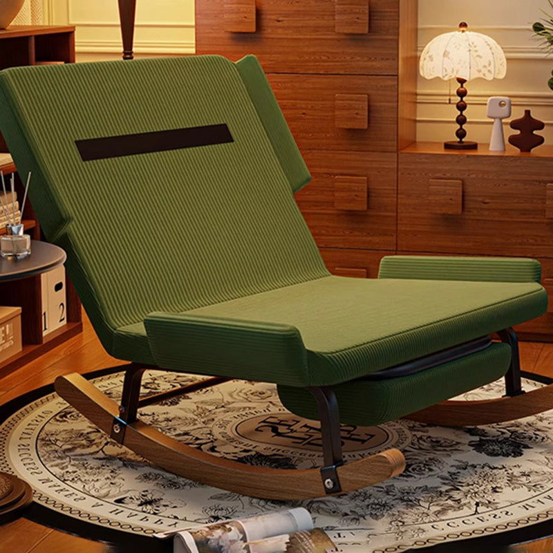 Contemporary Nordic Rectangular Rubberwood Iron Corduroy Sponge Plush Cotton Detachable Rocking Chair Backrest Armless For Bedroom