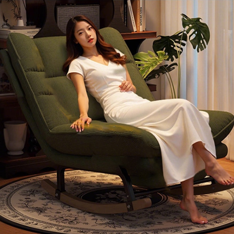 Contemporary Nordic Rectangular Rubberwood Iron Corduroy Sponge Plush Cotton Detachable Rocking Chair Backrest Armless For Bedroom
