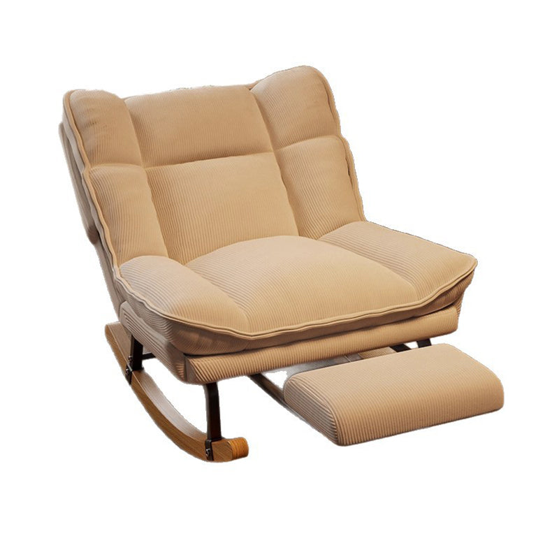 Contemporary Nordic Rectangular Rubberwood Iron Corduroy Sponge Plush Cotton Detachable Rocking Chair Backrest Armless For Bedroom