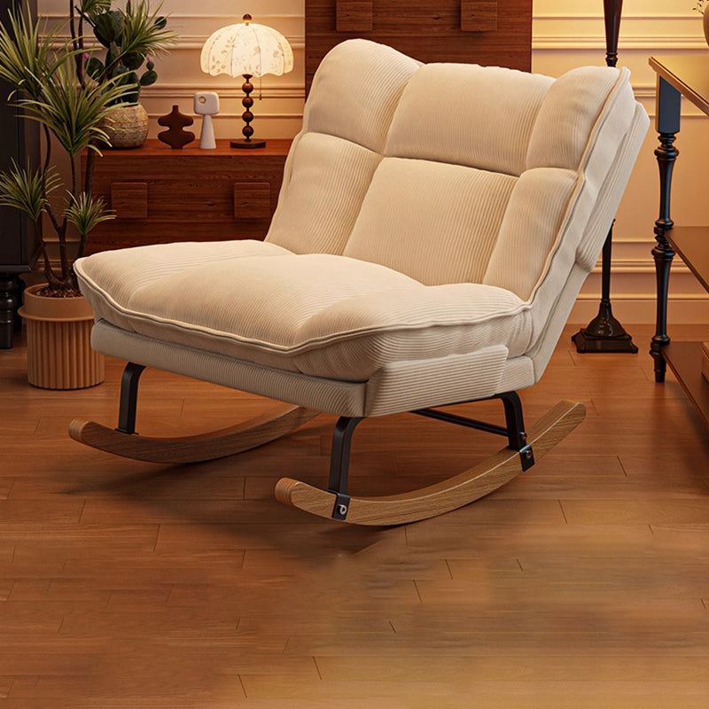 Contemporary Nordic Rectangular Rubberwood Iron Corduroy Sponge Plush Cotton Detachable Rocking Chair Backrest Armless For Bedroom