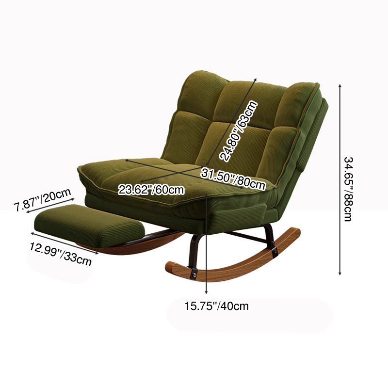 Contemporary Nordic Rectangular Rubberwood Iron Corduroy Sponge Plush Cotton Detachable Rocking Chair Backrest Armless For Bedroom
