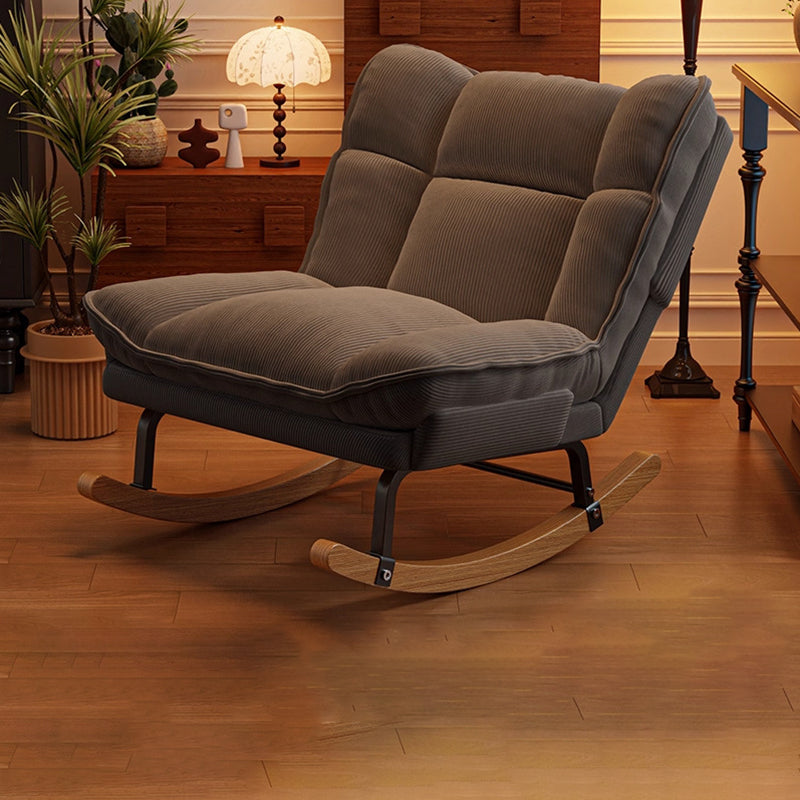 Contemporary Nordic Rectangular Rubberwood Iron Corduroy Sponge Plush Cotton Detachable Rocking Chair Backrest Armless For Bedroom