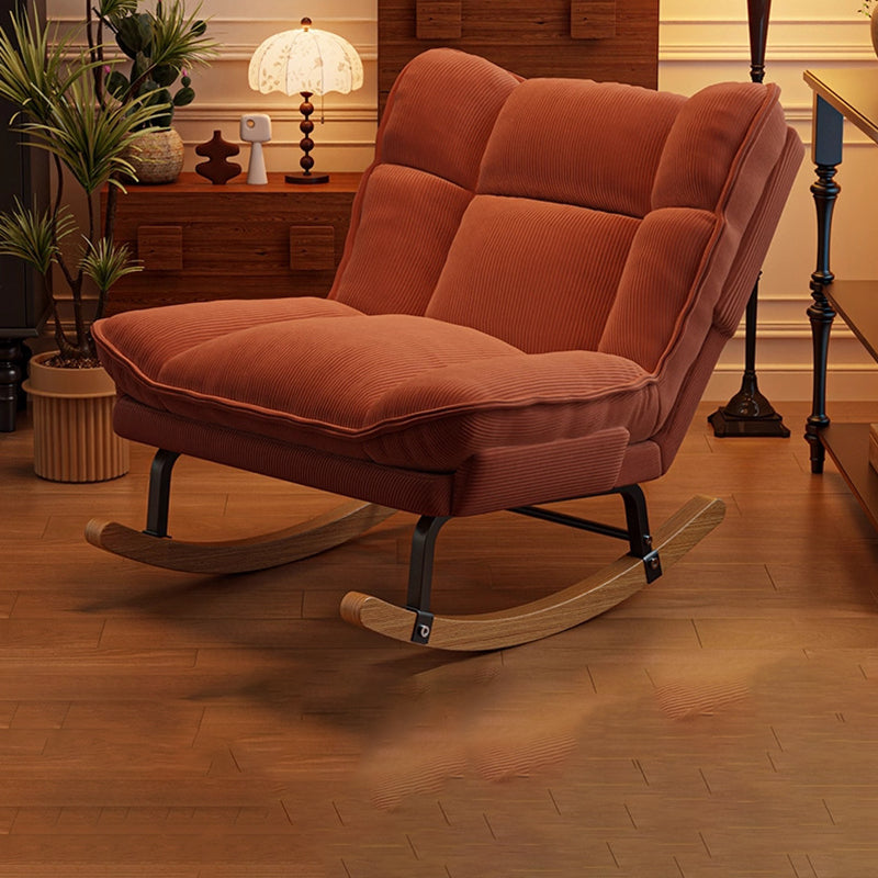 Contemporary Nordic Rectangular Rubberwood Iron Corduroy Sponge Plush Cotton Detachable Rocking Chair Backrest Armless For Bedroom