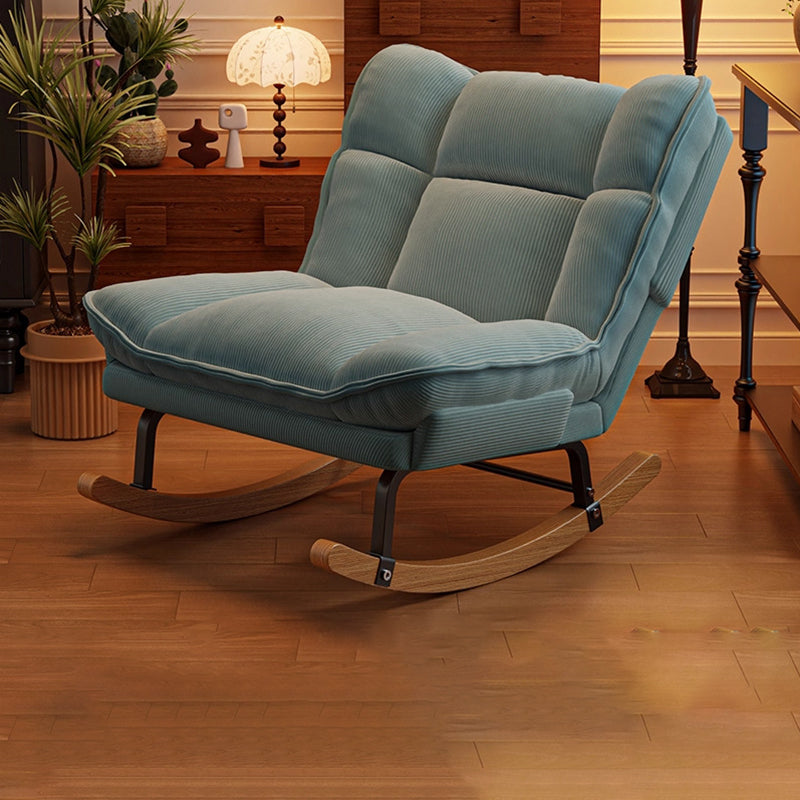Contemporary Nordic Rectangular Rubberwood Iron Corduroy Sponge Plush Cotton Detachable Rocking Chair Backrest Armless For Bedroom