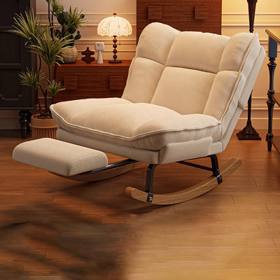Contemporary Nordic Rectangular Rubberwood Iron Corduroy Sponge Plush Cotton Detachable Rocking Chair Backrest Armless For Bedroom
