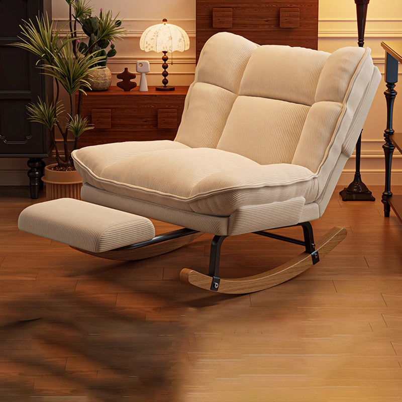 Contemporary Nordic Rectangular Rubberwood Iron Corduroy Sponge Plush Cotton Detachable Rocking Chair Backrest Armless For Bedroom