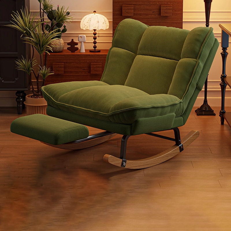 Contemporary Nordic Rectangular Rubberwood Iron Corduroy Sponge Plush Cotton Detachable Rocking Chair Backrest Armless For Bedroom