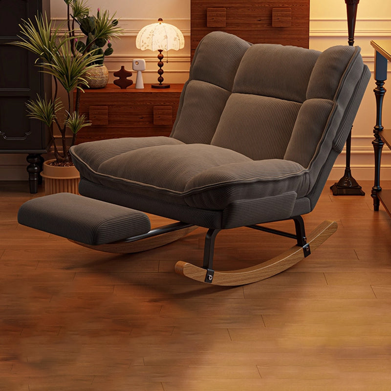 Contemporary Nordic Rectangular Rubberwood Iron Corduroy Sponge Plush Cotton Detachable Rocking Chair Backrest Armless For Bedroom