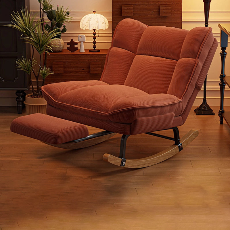 Contemporary Nordic Rectangular Rubberwood Iron Corduroy Sponge Plush Cotton Detachable Rocking Chair Backrest Armless For Bedroom