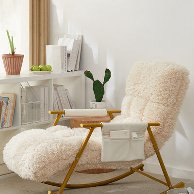 Contemporary Scandinavian Detachable Rectangular Steel Plush Sponge Plush Cotton Ergonomics Rocking Chair Backrest Armrest For Bedroom