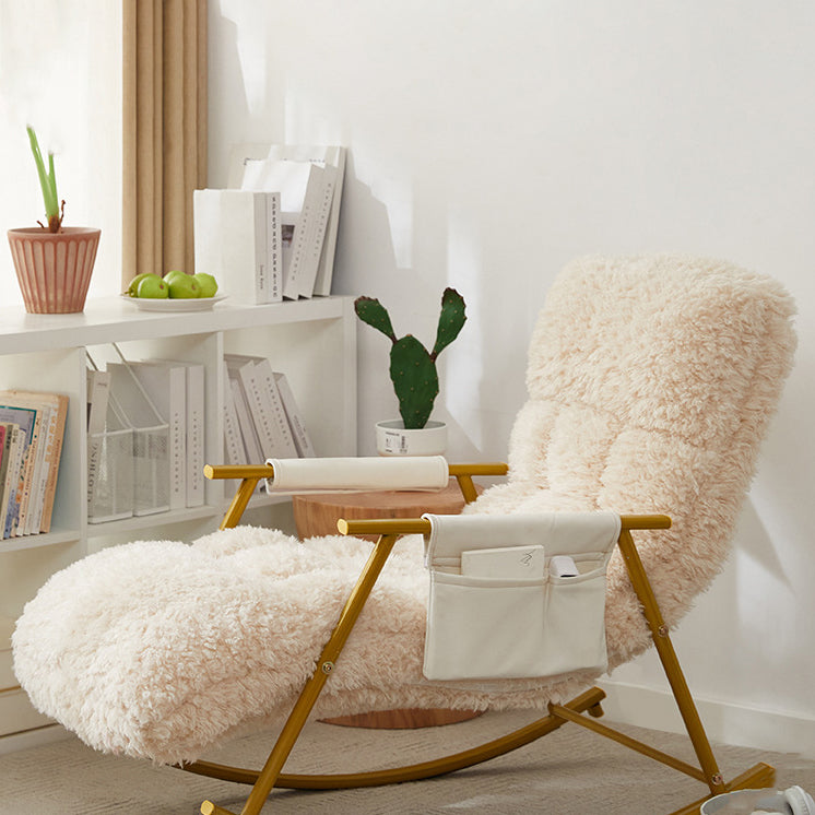 Contemporary Scandinavian Detachable Rectangular Steel Plush Sponge Plush Cotton Ergonomics Rocking Chair Backrest Armrest For Bedroom