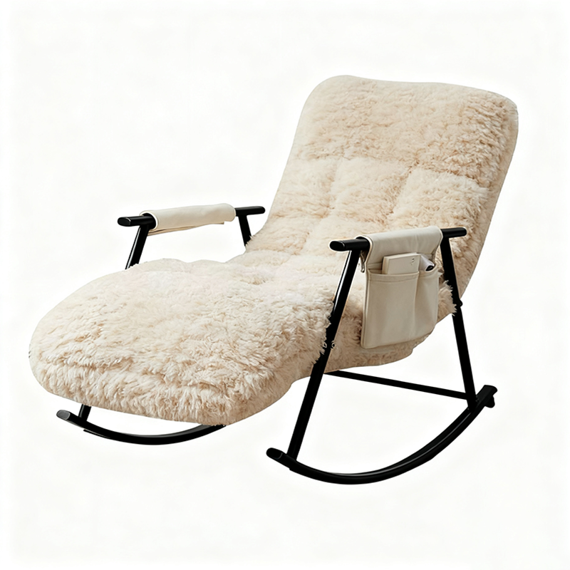 Contemporary Scandinavian Detachable Rectangular Steel Plush Sponge Plush Cotton Ergonomics Rocking Chair Backrest Armrest For Bedroom