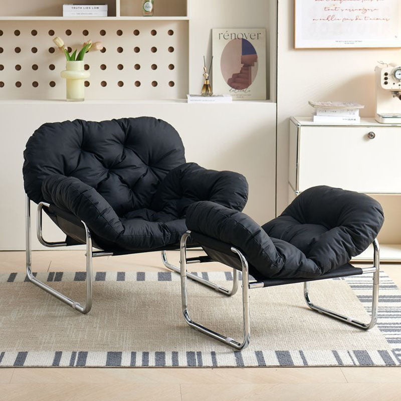 Contemporary Nordic Detachable Rectangular Carbon Steel Cat Scratching Leather Sponge Plush Cotton Ergonomics Accent Chair Backrest Armrest For Living Room