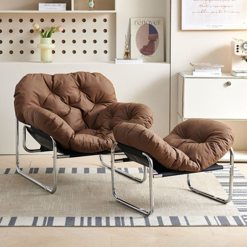 Contemporary Nordic Detachable Rectangular Carbon Steel Cat Scratching Leather Sponge Plush Cotton Ergonomics Accent Chair Backrest Armrest For Living Room