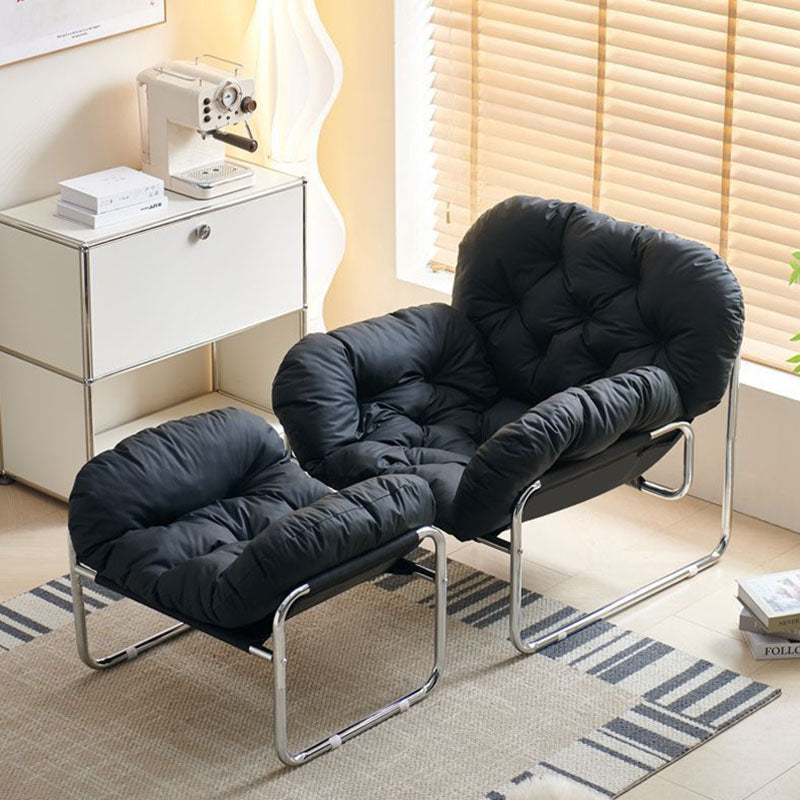 Contemporary Nordic Detachable Rectangular Carbon Steel Cat Scratching Leather Sponge Plush Cotton Ergonomics Accent Chair Backrest Armrest For Living Room