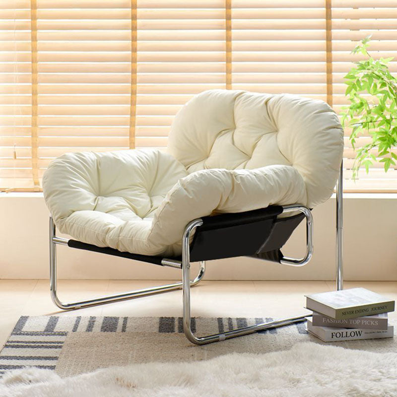 Contemporary Nordic Detachable Rectangular Carbon Steel Cat Scratching Leather Sponge Plush Cotton Ergonomics Accent Chair Backrest Armrest For Living Room