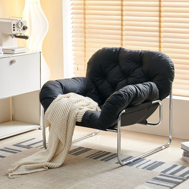 Contemporary Nordic Detachable Rectangular Carbon Steel Cat Scratching Leather Sponge Plush Cotton Ergonomics Accent Chair Backrest Armrest For Living Room