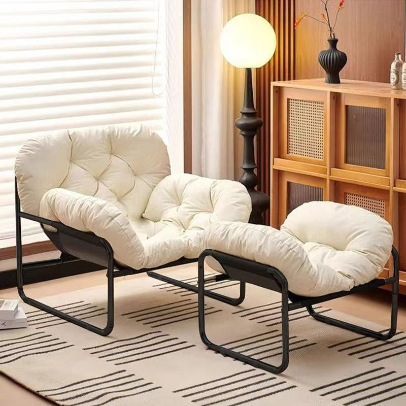 Contemporary Nordic Detachable Rectangular Carbon Steel Cat Scratching Leather Sponge Plush Cotton Ergonomics Accent Chair Backrest Armrest For Living Room