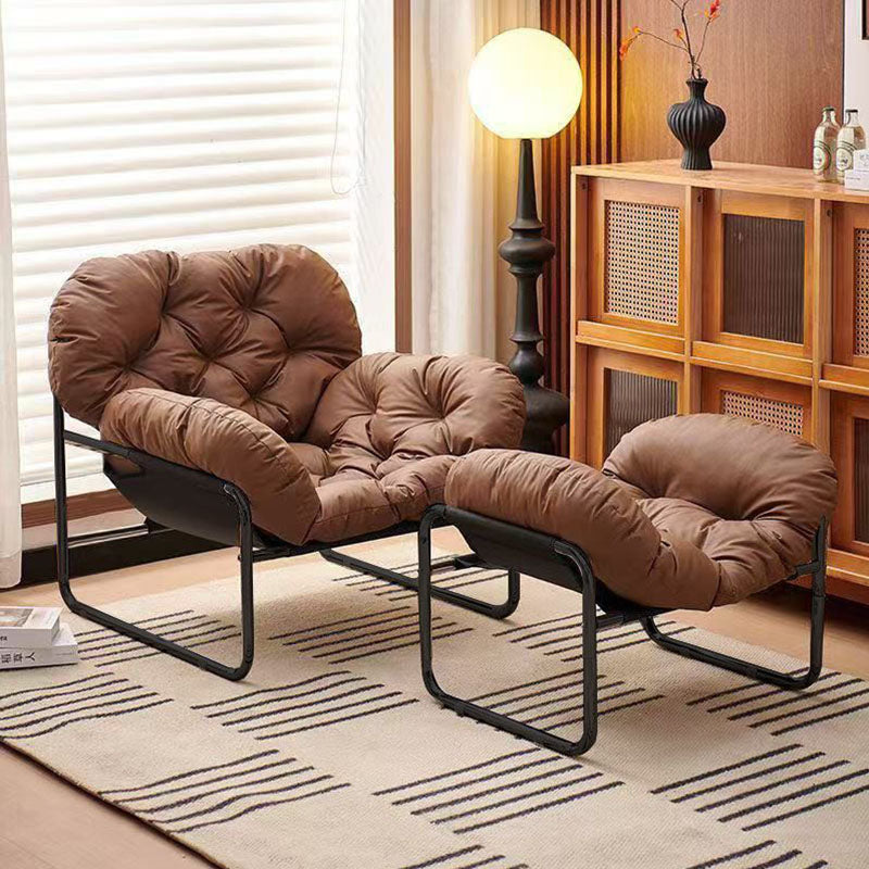 Contemporary Nordic Detachable Rectangular Carbon Steel Cat Scratching Leather Sponge Plush Cotton Ergonomics Accent Chair Backrest Armrest For Living Room
