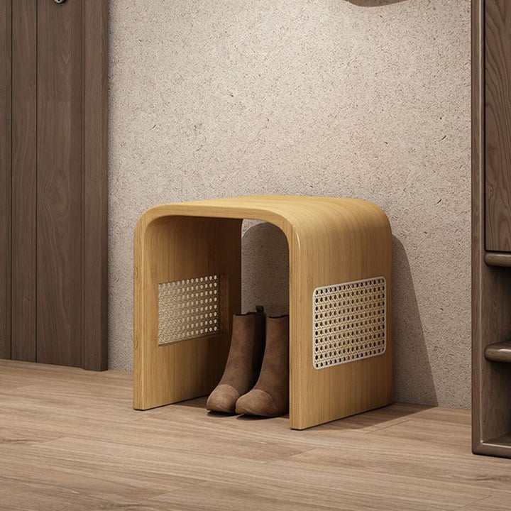 Modern Minimalist Arc Nan Bamboo Resin Rattan Weaving Kids Low Stool Backless Armless For Entryway