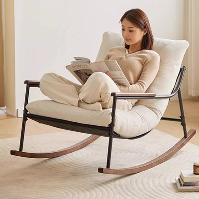 Contemporary Nordic Detachable Rectangular Solid Wood Carbon Steel Corduroy Sponge Plush Cotton Lazy Rocking Chair Backrest Armrest For Bedroom