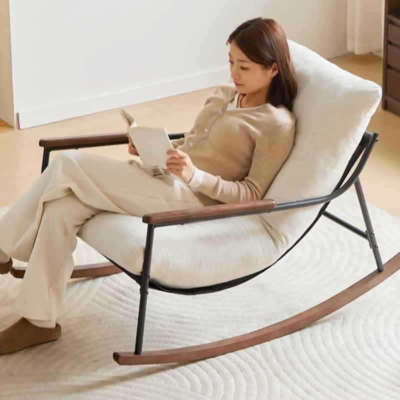 Contemporary Nordic Detachable Rectangular Solid Wood Carbon Steel Corduroy Sponge Plush Cotton Lazy Rocking Chair Backrest Armrest For Bedroom