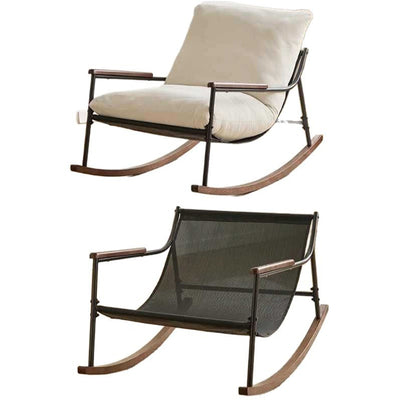 Contemporary Nordic Detachable Rectangular Solid Wood Carbon Steel Corduroy Sponge Plush Cotton Lazy Rocking Chair Backrest Armrest For Bedroom