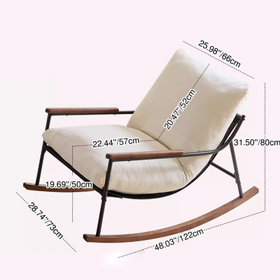 Contemporary Nordic Detachable Rectangular Solid Wood Carbon Steel Corduroy Sponge Plush Cotton Lazy Rocking Chair Backrest Armrest For Bedroom