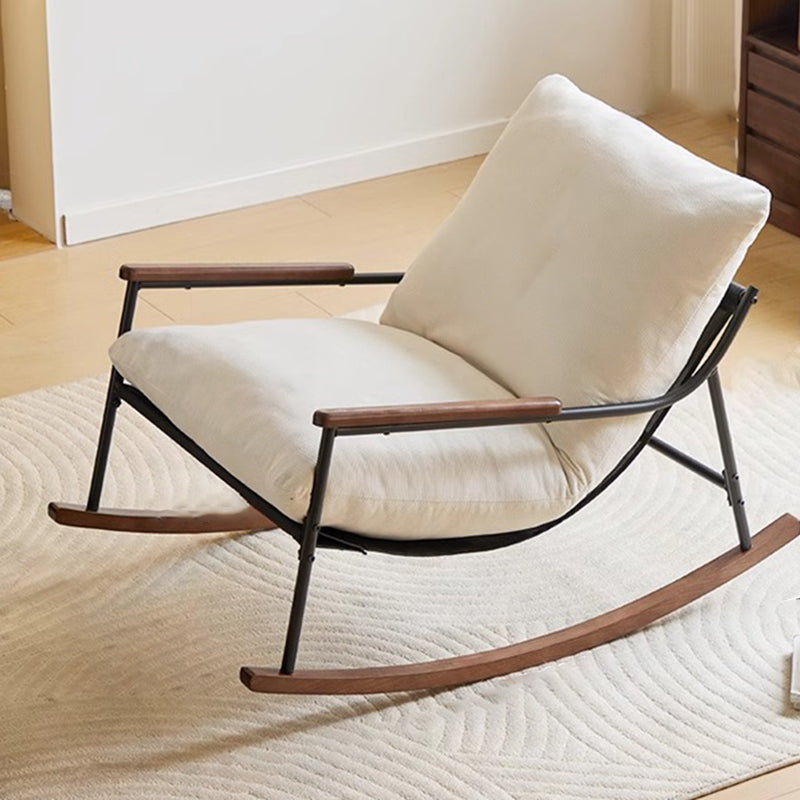 Contemporary Nordic Detachable Rectangular Solid Wood Carbon Steel Corduroy Sponge Plush Cotton Lazy Rocking Chair Backrest Armrest For Bedroom