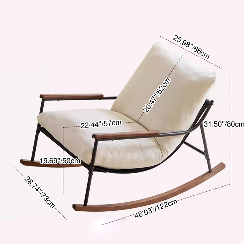 Contemporary Nordic Detachable Rectangular Solid Wood Carbon Steel Corduroy Sponge Plush Cotton Lazy Rocking Chair Backrest Armrest For Bedroom