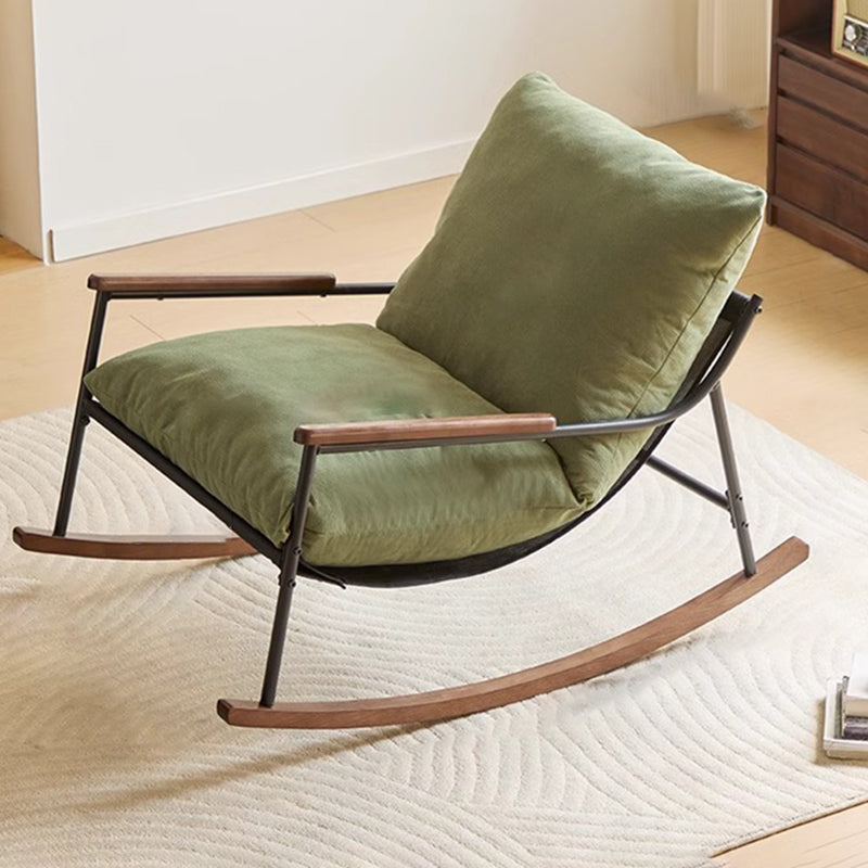 Contemporary Nordic Detachable Rectangular Solid Wood Carbon Steel Corduroy Sponge Plush Cotton Lazy Rocking Chair Backrest Armrest For Bedroom
