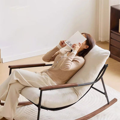 Contemporary Nordic Detachable Rectangular Solid Wood Carbon Steel Corduroy Sponge Plush Cotton Lazy Rocking Chair Backrest Armrest For Bedroom