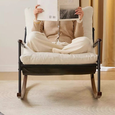 Contemporary Nordic Detachable Rectangular Solid Wood Carbon Steel Corduroy Sponge Plush Cotton Lazy Rocking Chair Backrest Armrest For Bedroom