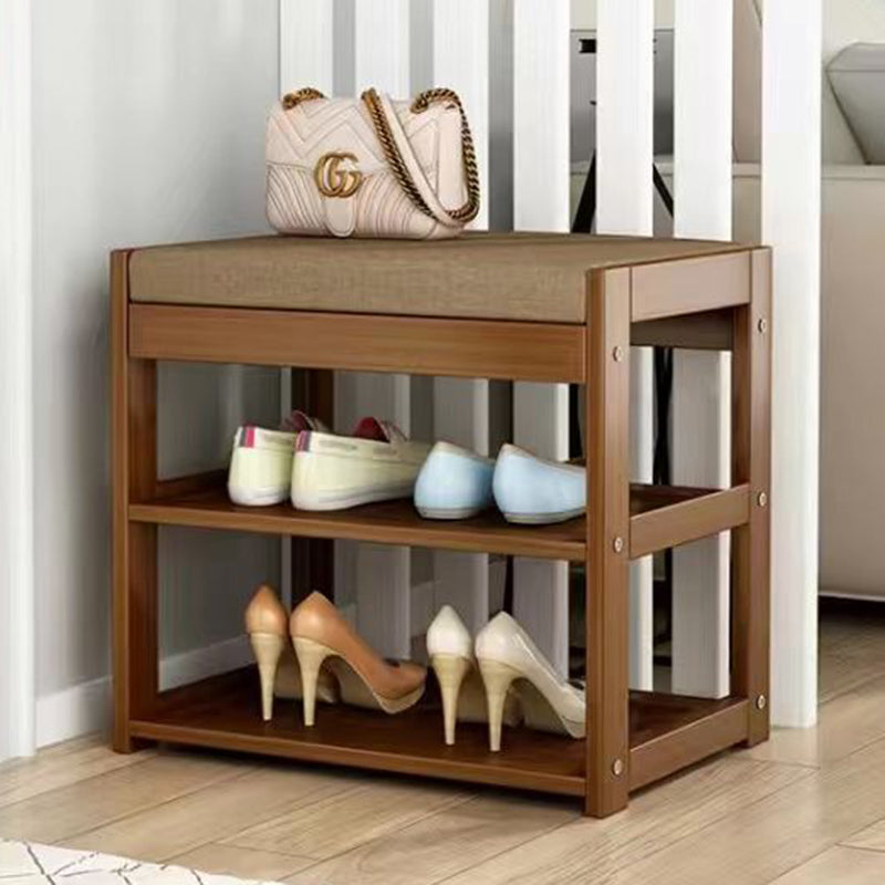 Traditional Rustic Rectangular Nan Bamboo MDF Fabric Sponge Shoe Bench Backless Armless For Entryway & Hallway