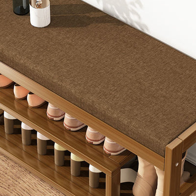 Traditional Rustic Rectangular Nan Bamboo MDF Fabric Sponge Shoe Bench Backless Armless For Entryway & Hallway