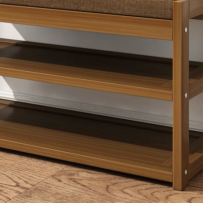 Traditional Rustic Rectangular Nan Bamboo MDF Fabric Sponge Shoe Bench Backless Armless For Entryway & Hallway