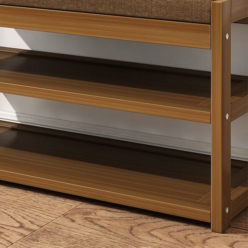 Traditional Rustic Rectangular Nan Bamboo MDF Fabric Sponge Shoe Bench Backless Armless For Entryway & Hallway